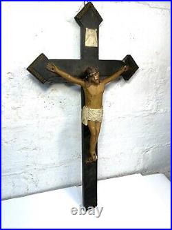 Early Rare Antique 1850s Carved Wood Crucifix Religious 19th Century AAFA 29