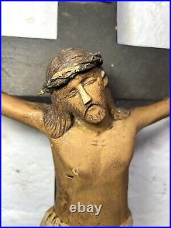 Early Rare Antique 1850s Carved Wood Crucifix Religious 19th Century AAFA 29