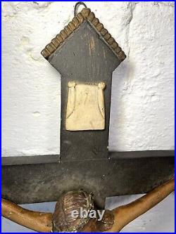 Early Rare Antique 1850s Carved Wood Crucifix Religious 19th Century AAFA 29