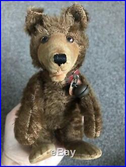 Early Rare Antique 7 Mohair Teddy Baby Bear WithBell Chest Tag & Long F Button NR