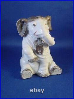 Early & Rare Antique Porcelain Elephant Still Coin Bank Money Box