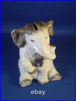 Early & Rare Antique Porcelain Elephant Still Coin Bank Money Box