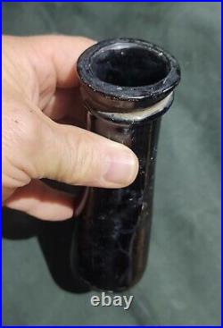 Early Rare Antique Truffle Jar Hand blown Black Glass similar C17th Onion Bottle