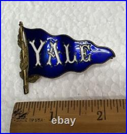 Early Rare Antique Yale University Enamel Pennant Badge Pin -ormolu Gilding