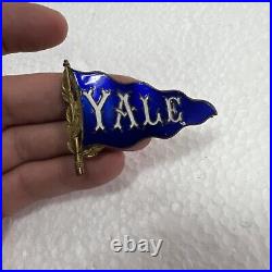 Early Rare Antique Yale University Enamel Pennant Badge Pin -ormolu Gilding