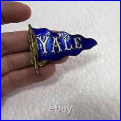 Early Rare Antique Yale University Enamel Pennant Badge Pin -ormolu Gilding