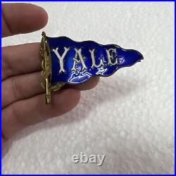 Early Rare Antique Yale University Enamel Pennant Badge Pin -ormolu Gilding