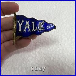 Early Rare Antique Yale University Enamel Pennant Badge Pin -ormolu Gilding