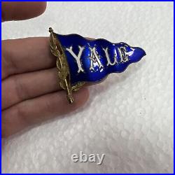 Early Rare Antique Yale University Enamel Pennant Badge Pin -ormolu Gilding