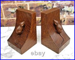 Early Rare Desirable Robert Mouseman Thompson Yorkshire Oak Bookends c. 1940s