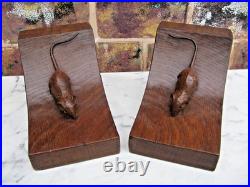 Early Rare Desirable Robert Mouseman Thompson Yorkshire Oak Bookends c. 1940s