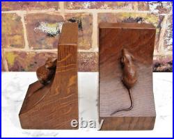 Early Rare Desirable Robert Mouseman Thompson Yorkshire Oak Bookends c. 1940s