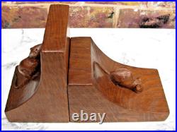 Early Rare Desirable Robert Mouseman Thompson Yorkshire Oak Bookends c. 1940s