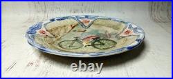 Early Rare Original Antique Majolica Pottery Cycle Bicycle Cyclist Platter Plate