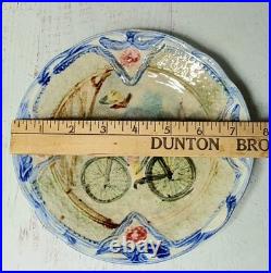 Early Rare Original Antique Majolica Pottery Cycle Bicycle Cyclist Platter Plate