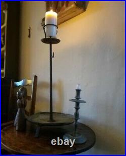 Early Rare Primitive Hearth Pricket Candlestand Circa 1700 large 2ft rushlight