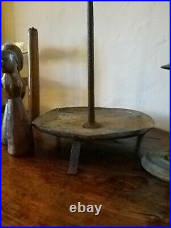 Early Rare Primitive Hearth Pricket Candlestand Circa 1700 large 2ft rushlight