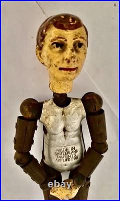 Early Rare Swiss Bucherer Metal Composition Articulated Ball Figure Doll Soccer