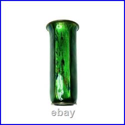 Early Rare Unusual Antique Art Deco Enamel Brass Bud Vase Striated Lime Green 5