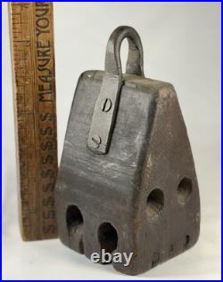 Early Rare Wooden Wedge Nautical Pulley Block Ship Rigging Primitive Antique