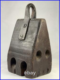 Early Rare Wooden Wedge Nautical Pulley Block Ship Rigging Primitive Antique