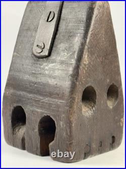 Early Rare Wooden Wedge Nautical Pulley Block Ship Rigging Primitive Antique