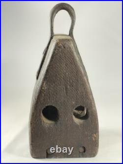 Early Rare Wooden Wedge Nautical Pulley Block Ship Rigging Primitive Antique
