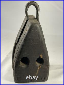 Early Rare Wooden Wedge Nautical Pulley Block Ship Rigging Primitive Antique