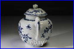 Early Rare Worcester Feather Moulded Floral teapot c1765-80