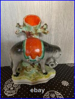 Early Staffordshire Porcelain Elephant Spill Vase Figure Very Rare