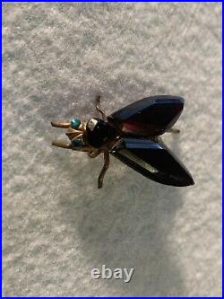 Early Victorian Brass & Red Vauxhall Glass Insect Fly Pin Beaufitul Old Rare