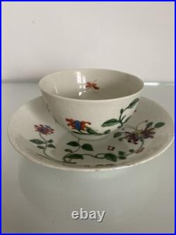Early Worcester Hibiscus Honeysuckle Pattern Tea Bowl Saucer c1758 Antique Rare