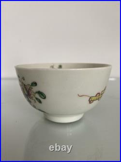 Early Worcester Hibiscus Honeysuckle Pattern Tea Bowl Saucer c1758 Antique Rare