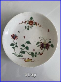 Early Worcester Hibiscus Honeysuckle Pattern Tea Bowl Saucer c1758 Antique Rare