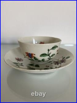 Early Worcester Hibiscus Pattern Tea Bowl & Saucer c1758 Antique Georgian Rare