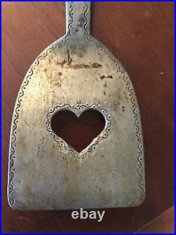 Early Wrought Decorated PA Brass/Iron Fork/Spatula With Heart -RARE