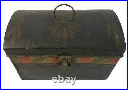 Early-mid 19th C American Antique Hnd Pntd Dec Toleware Tin Box/latch/wire Pull