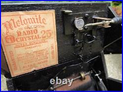 Early & rare! MELOMITE THE MAGIC CRYSTAL RADIO antique 1920's OAK DOVETAIL BOX