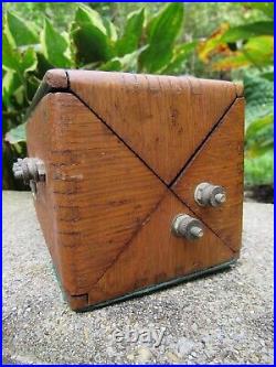 Early & rare! MELOMITE THE MAGIC CRYSTAL RADIO antique 1920's OAK DOVETAIL BOX