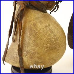 Early water canteen genuine antique leather skin with handmade design sculpt rare