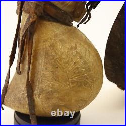 Early water canteen genuine antique leather skin with handmade design sculpt rare