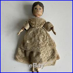 Exceptionally Rare Early Antique Grodnertal Wooden Peg Doll in Original Clothes