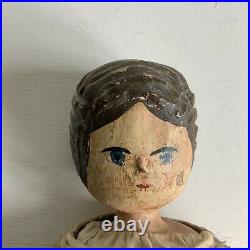 Exceptionally Rare Early Antique Grodnertal Wooden Peg Doll in Original Clothes