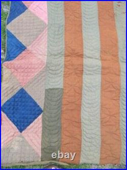 Extremely RARE, UNIQUE EARLY AMERICAN ANTIQUE LINSEY WOOLSEY PATCHWORK QUILT