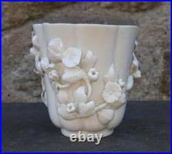 Extremely Rare Early 18th C Chantilly Soft Porcelain Lobed Beaker with Blossoms