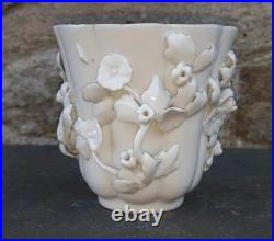 Extremely Rare Early 18th C Chantilly Soft Porcelain Lobed Beaker with Blossoms