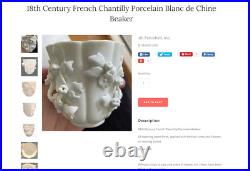 Extremely Rare Early 18th C Chantilly Soft Porcelain Lobed Beaker with Blossoms
