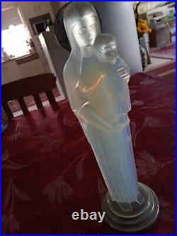 Extremely Rare Opalescent Madonna and Child Centre Piece Art Deco Original Stand