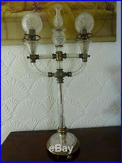 Extremely Rare Pair Of Early Electric Osler Cut Glass Candelabra Lamps