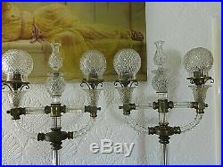 Extremely Rare Pair Of Early Electric Osler Cut Glass Candelabra Lamps